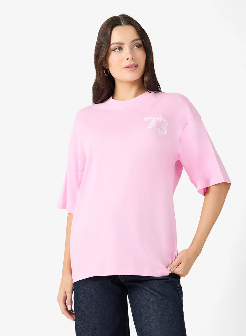 جينجر Cotton Oversize Varsity Graphic T-shirt